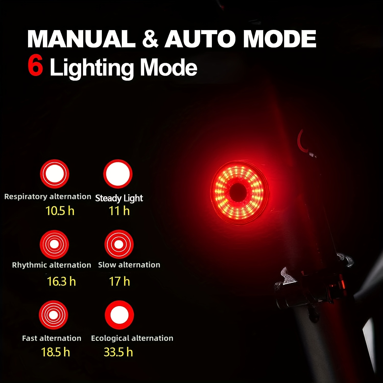 Intelligent bicycle taillights, ultra bright bicycle brake lights, ultra sensitive automatic switch bicycle taillights, USB charging daytime/nighttime riding red safety warning taillights