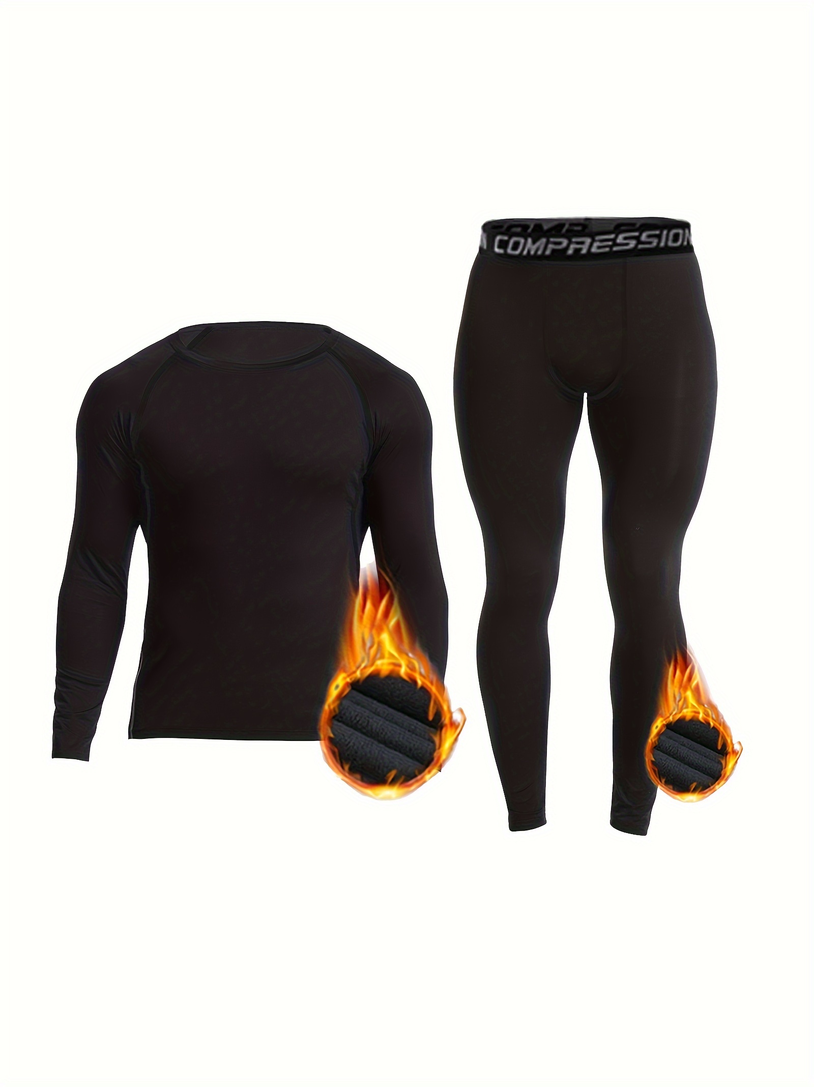 Men's Thermal Underwear Set, Skiing Winter Warm Base Layers, Tight Long  Sleeve Round Neck Top & Bottom Pants Set