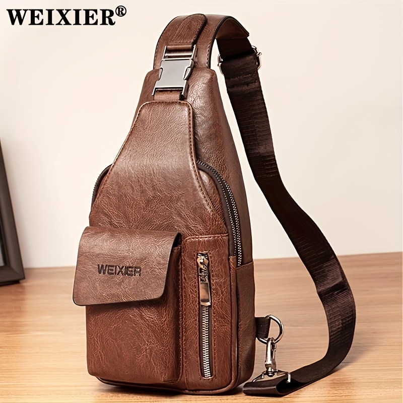 Weixier Cross Body Bag, Men's Shoulder Bag Vintage Leather Vertical Hand  Business Men's Casual Leather Bag Satchel Bag For Men Gift For Father  /anniversary - Temu
