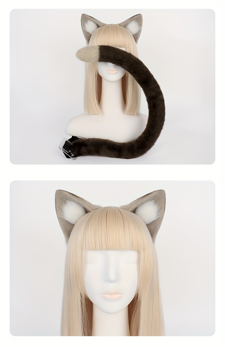 Adorable Sexy Fluffy Cat Costume Accessories Set Beige Brown - Temu