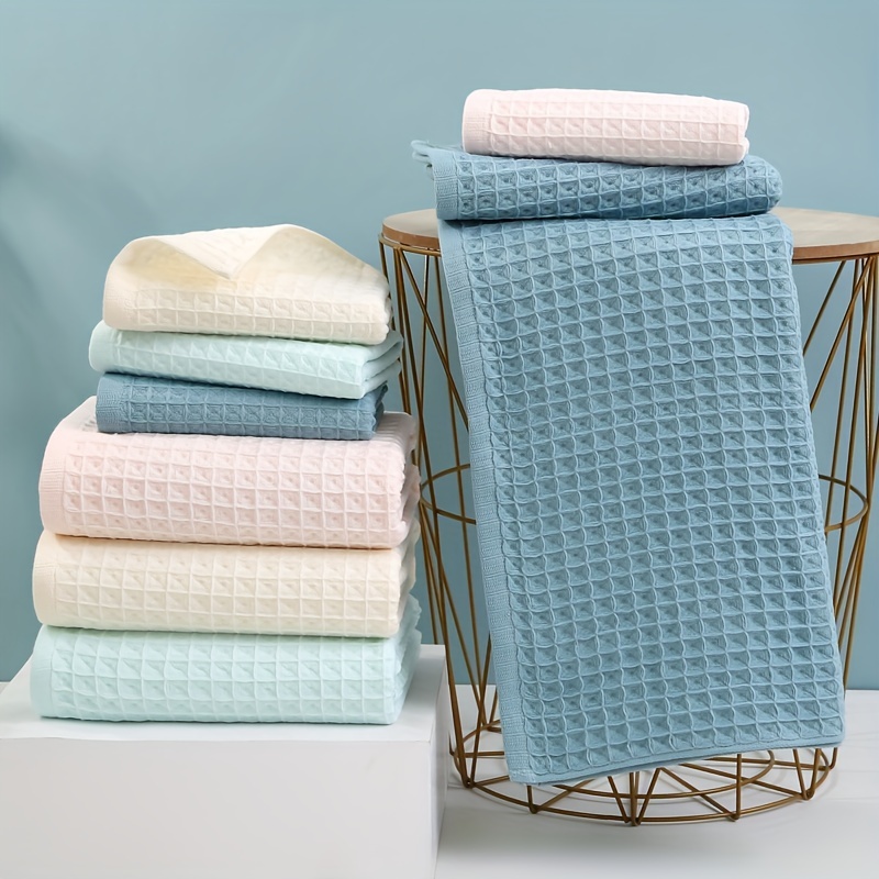 Pure Cotton Waffle Towel Set, 1 Square Towel 1 Towel 1 Bath Towel Set,  Plain Jacquard Waffle Soft Bathroom Towel Set, High-quality Cotton Towels  For Home Bathroom - Temu