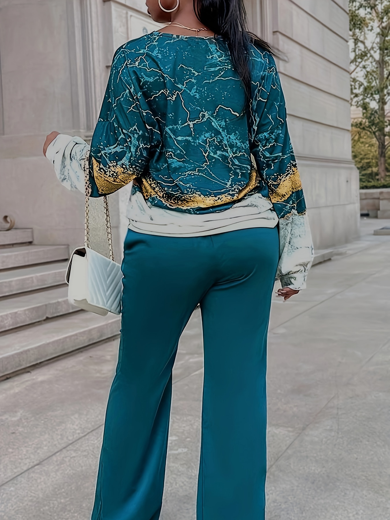 women printed top with trousers
