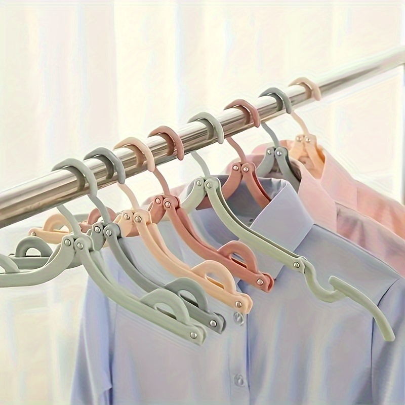 Folding Travel Clothes Hangers Plastic Adjustable Shoulder Hangers Anti-Slip Grooves Mini Foldable Clothes Drying Rack, 6pcs (Orange)