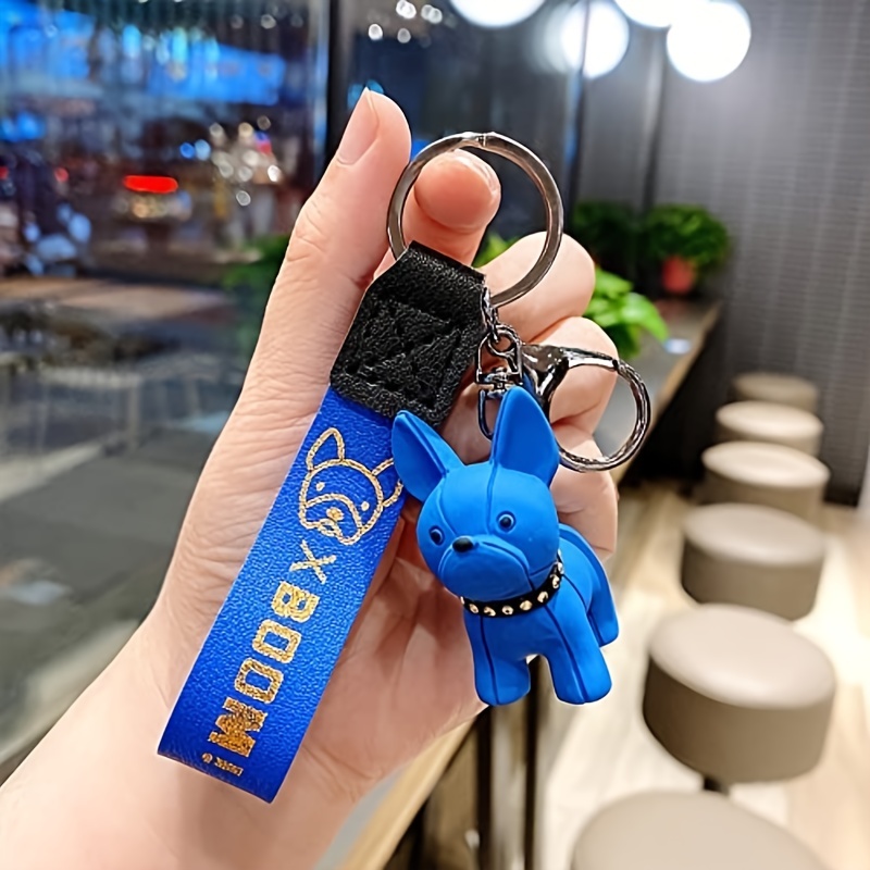 Leather French Bulldog Keychain - Blue