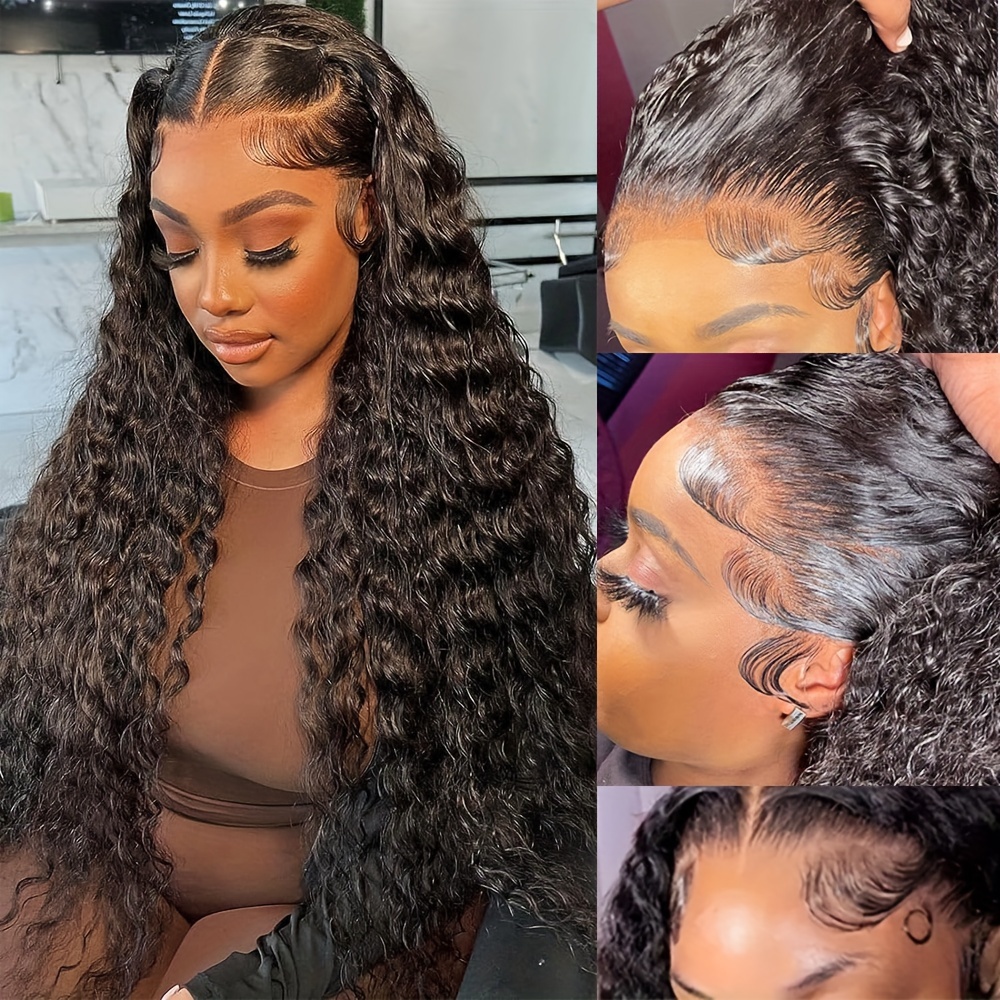 30 inch Deep Wave Lace Front Wigs Pre Plucked Hairline with Baby Hair 180%  Density Glueless 13x4 HD Transparent Deep Curly Lace Frontal Wigs  Unprocessed Brazilian Virgin Human Hair Wigs for Women