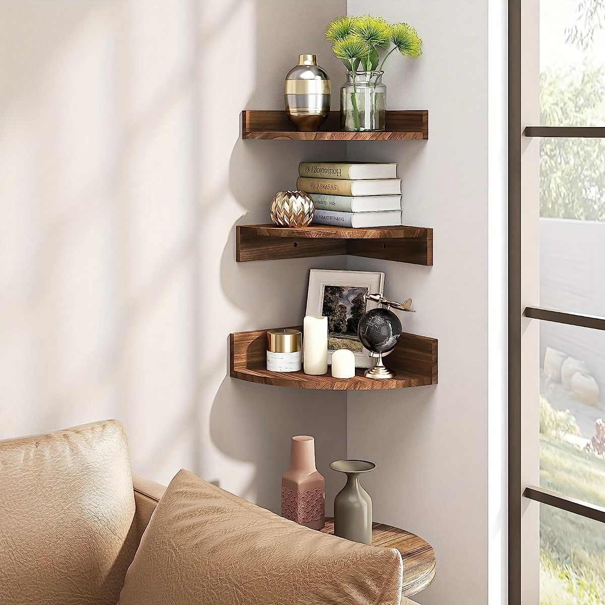 4 Pack Corner Floating Shelves Wall Mounted Storage for Bedroom, Living Room  New