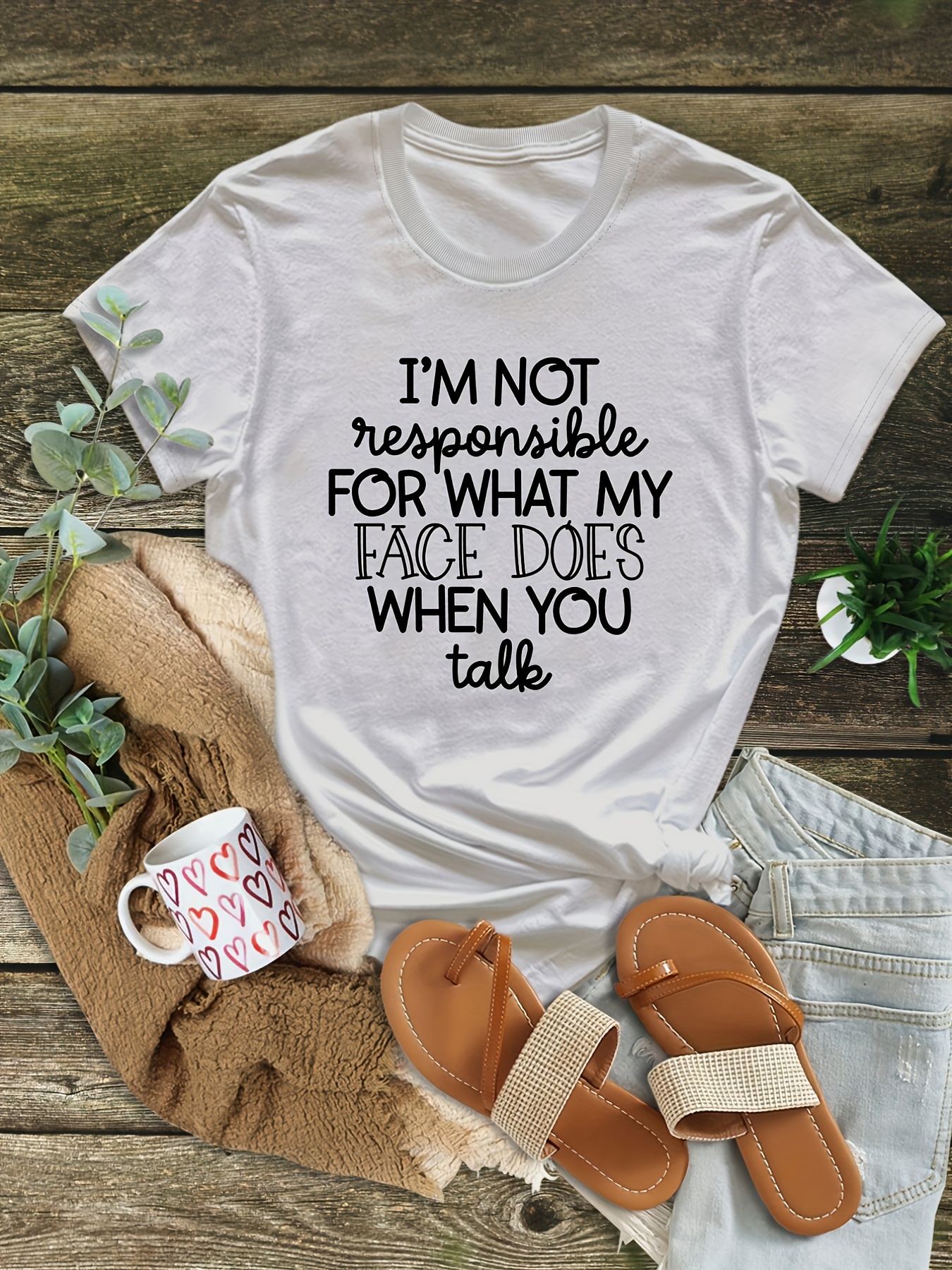 Plus Size Casual Tee, Women's Plus Letter Print Short Sleeve Round Neck Slight Stretch T-Shirt