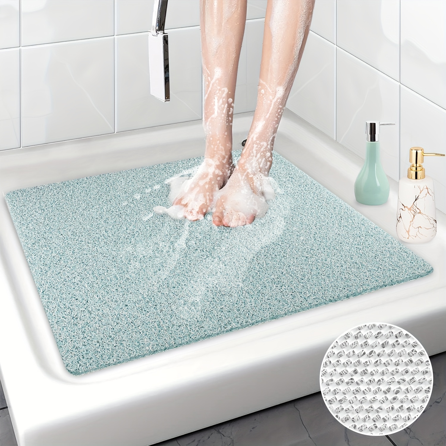 Tapete de ducha antideslizante, cuadrado de 24 x 24 pulgadas, tapete de  baño suave y cómodo con orificios de drenaje, tapete de baño de masaje de  lufa