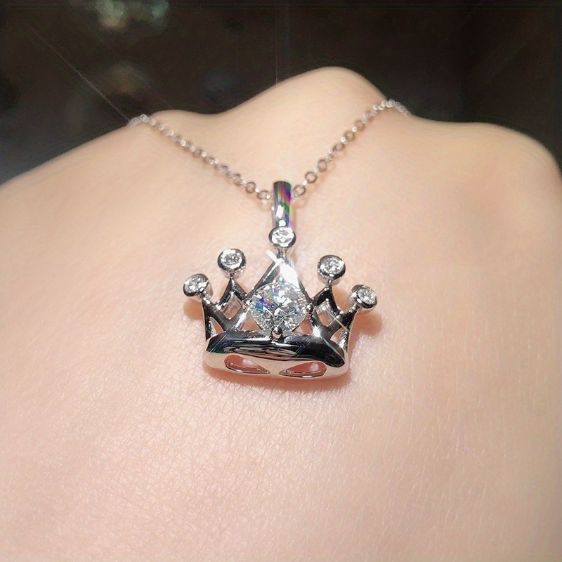 925 silver plated womens crown clavicle necklace wedding engagement jewelry luxury pendant necklace gift details 1
