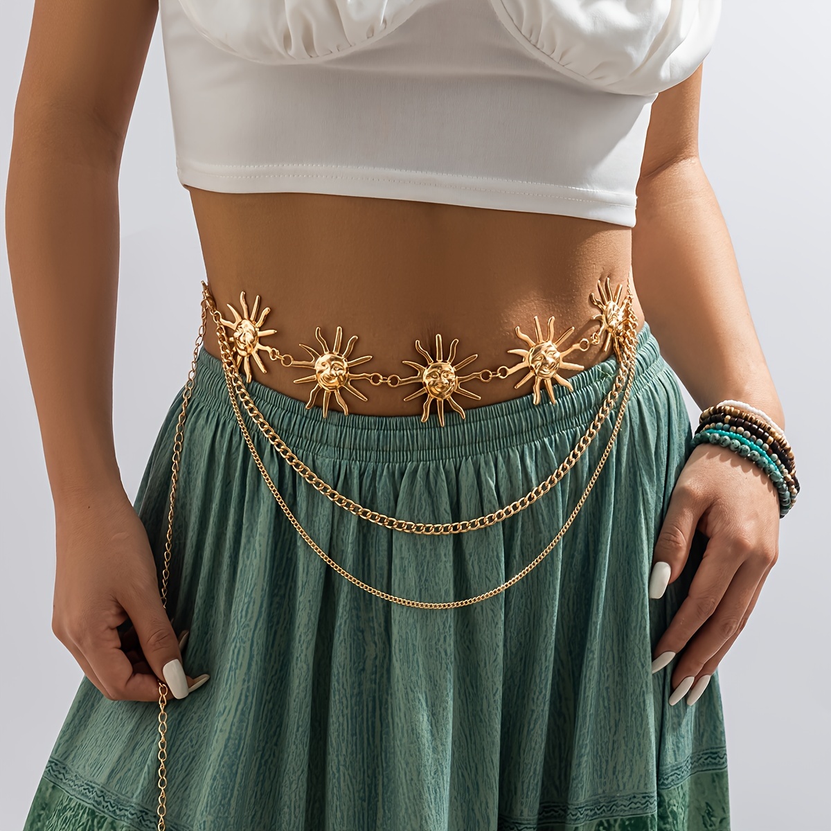 1pc Layered Waist Chain Sunflower Waist Belt For Women - Temu