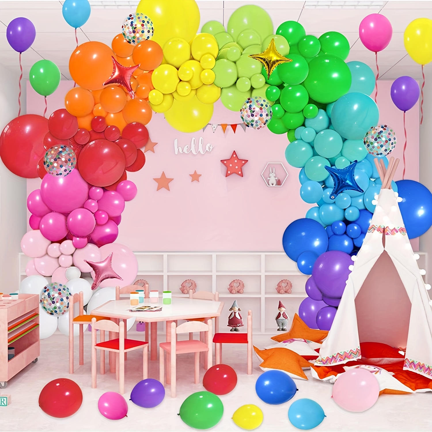 Ballons d'anniversaire confettis multicolores Hello 40