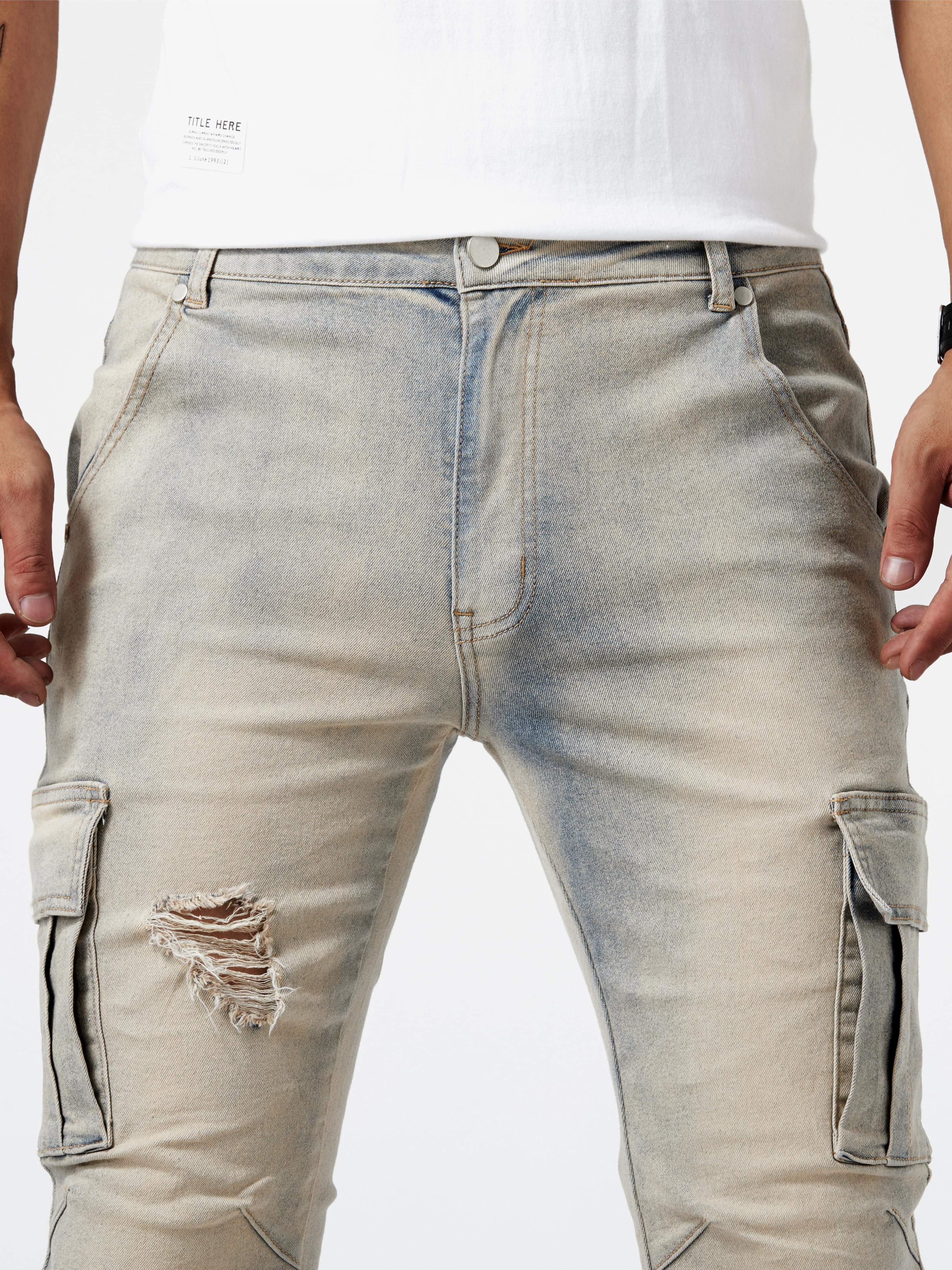 Jeans Casual Varios Bolsillos Hombre Pantalones Mezclilla - Temu