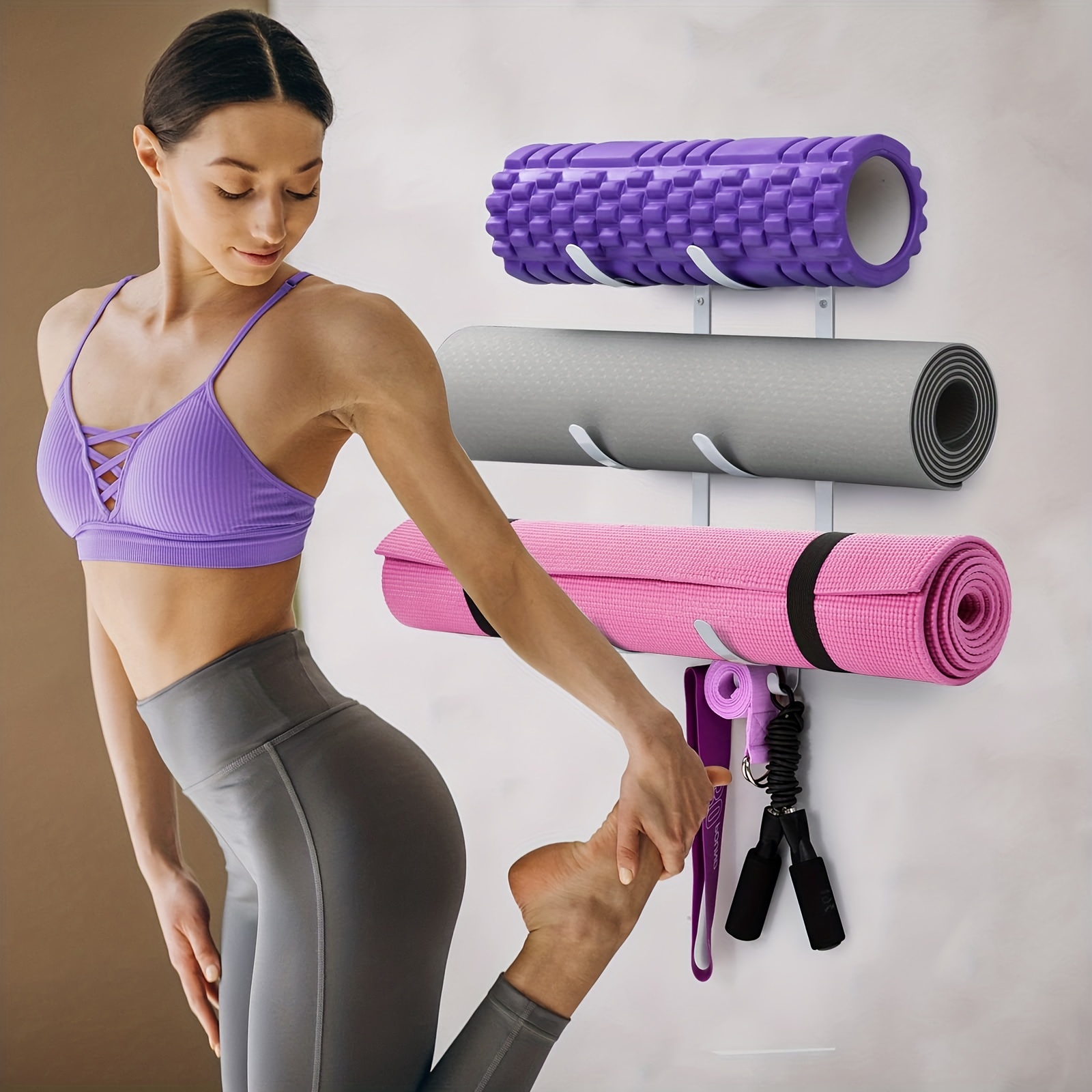 Yoga Mat Storage Rack, Yoga Mat Holder Accessories, Home Gym Equipment Storage  Yoga Mats, Women Men Workout Equipment Organization With Wheels