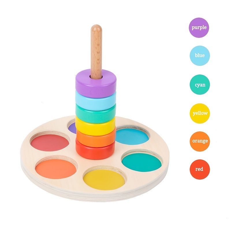 

Children's Montessori Wooden Early Education Collapsible Rainbow Sets Foster Color Cognitive Coordination Matching Toys