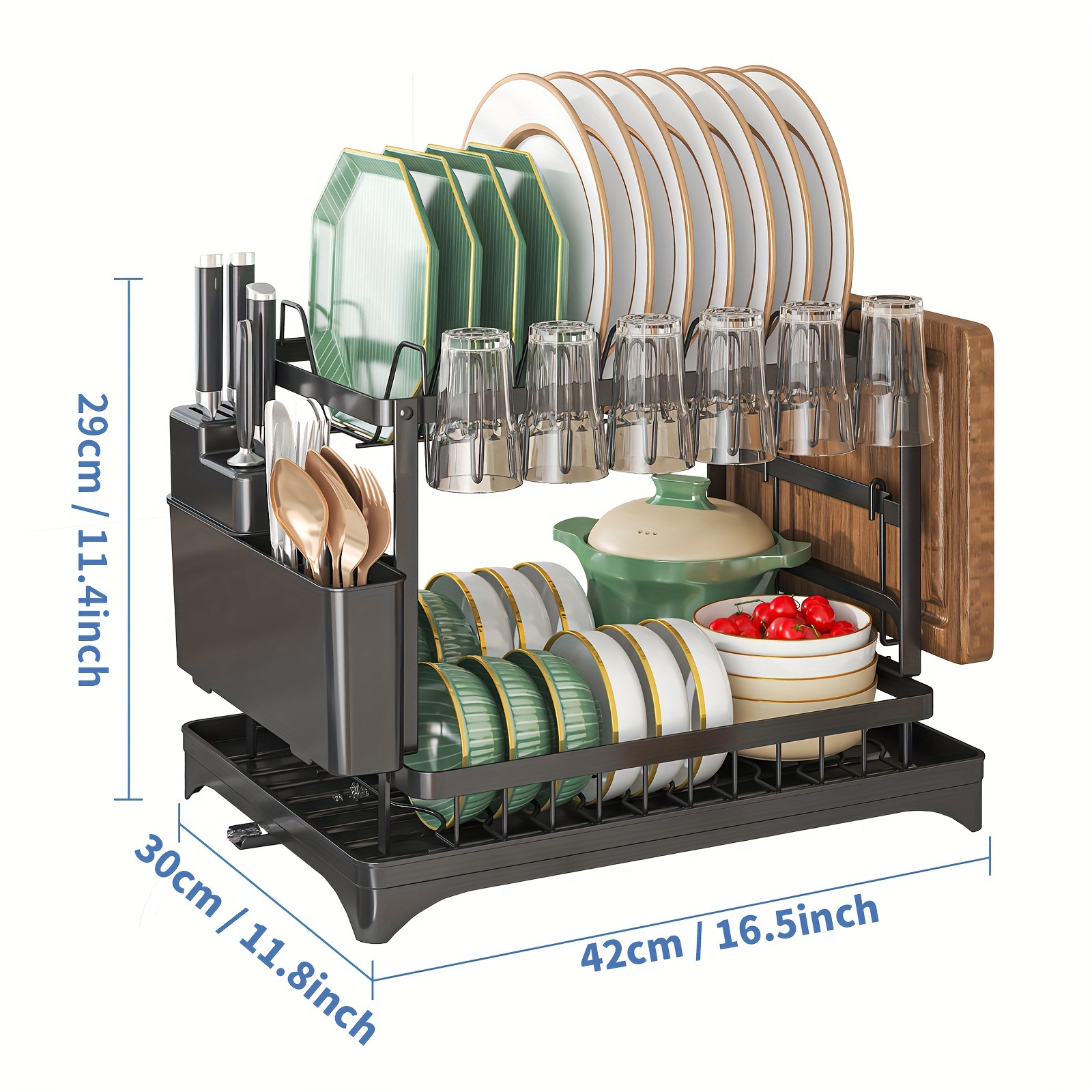 TEMU 1pc 2-tier Dish Drying Rack Double Layer Dish Rack For Kitchen Counter Rustproof Kitchen Dish Drying Rack With And Utensil Holder For Kitchen Accessories