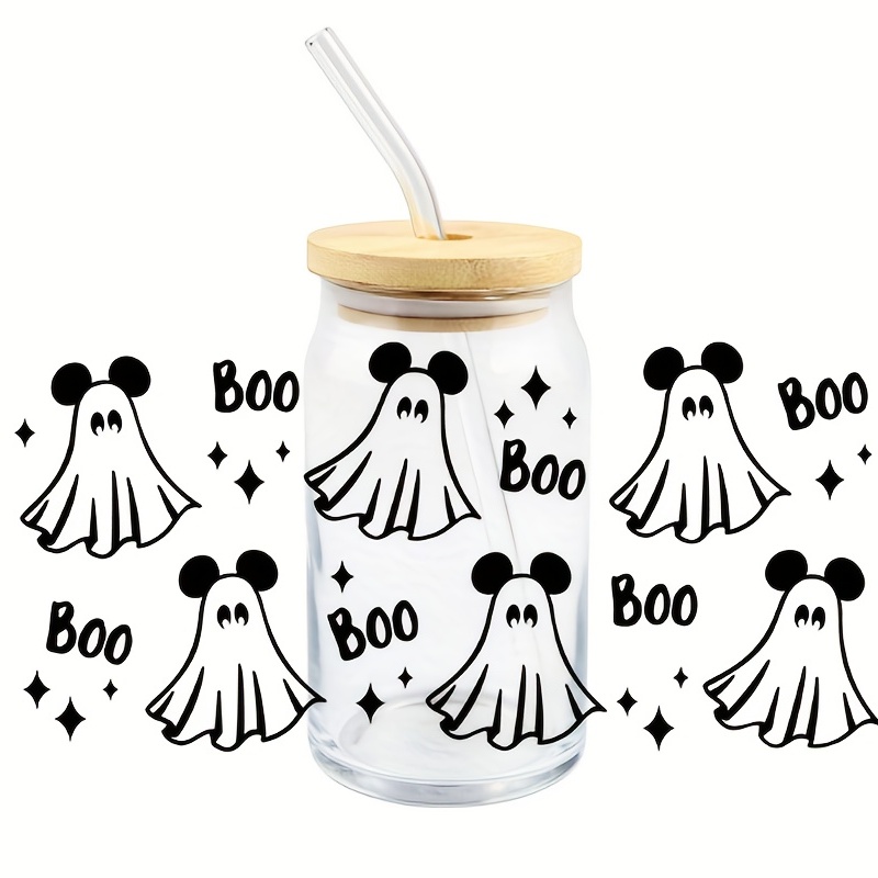 Ice Coffee Cup With Bamboo Lid And Glass Straw, Mushroom Printed Beer Can  Glass, Halloween Gifts - Temu