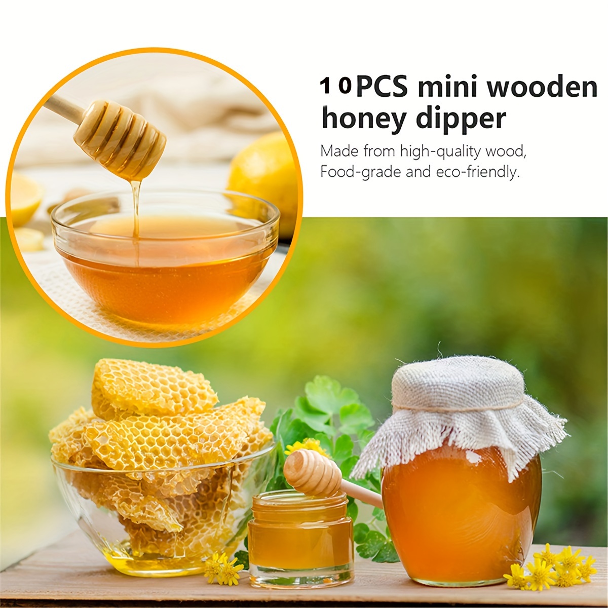 Agitateur de mélange de miel en bois, 2pcs 6 pouces Honey Dipper Sticks  Honey Spoon