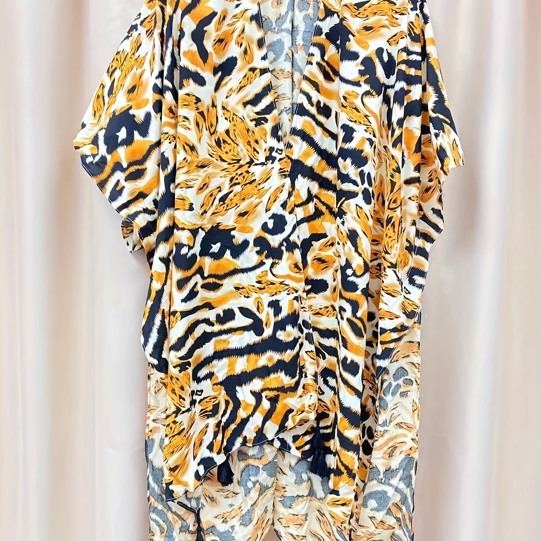 Boho Leopard Printed Shawl Fringed Cardigan Wrap for Women