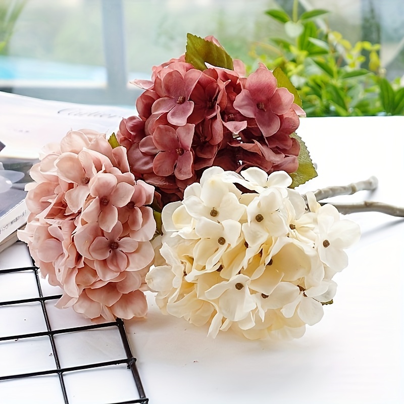 20 flores artificiales de hortensias verdes, 18 pulgadas, flores  artificiales de hortensias de seda de plástico, ramo de flores para mesa de  boda