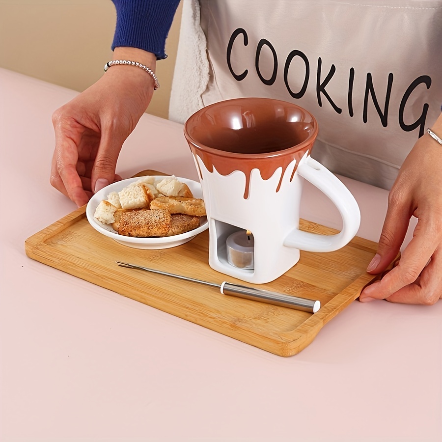 Ceramic Cheese Fondue Set With Forks And Candle Chocolate - Temu