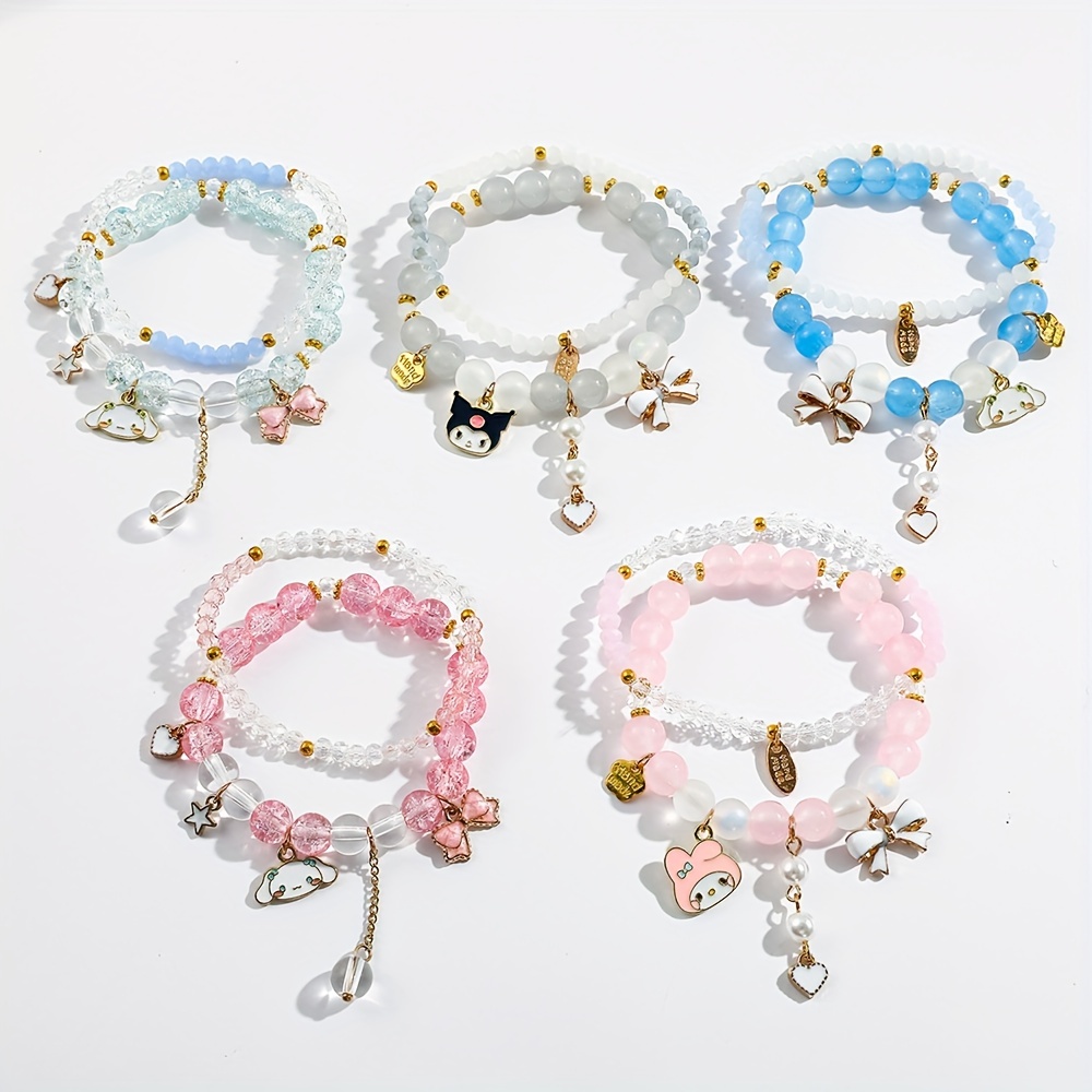 New Sanrio Bracelet Kawaii Anime Melody Kuromi Cinnamoroll Crystal Bracelet Girl Ins Jewelry Couple Sanrio Kids Toys Gift, Girl's, Size: One size