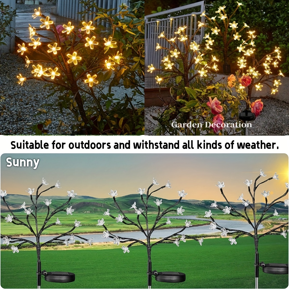 1pc outdoor solar cherry tree lamp artificial flower tree led lamp 20 led waterproof solar garden decorative lamp for lawn garden walkway terrace christmas halloween decorations details 2