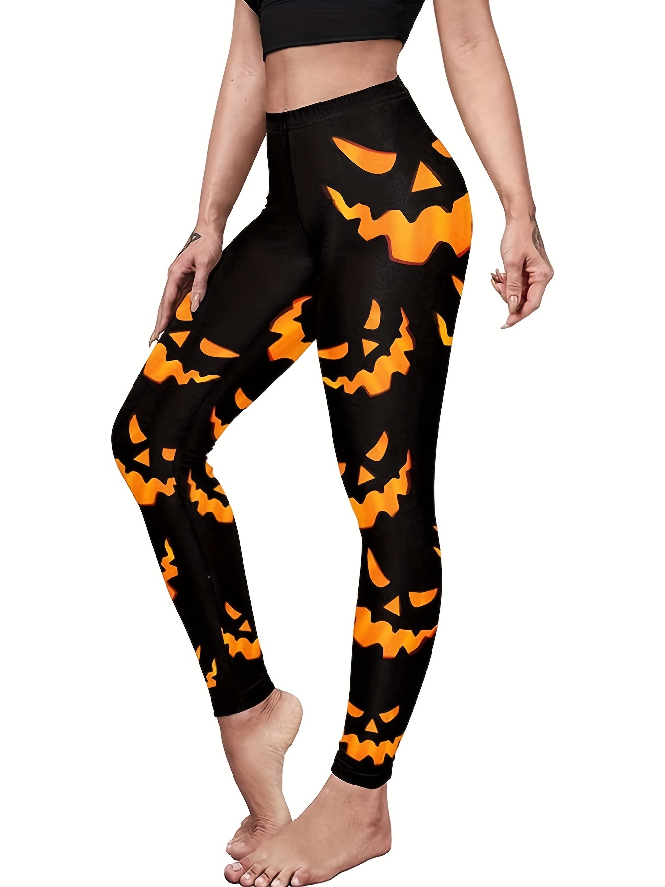 HALLOWEEN LEGGINGS BAT Girl Leggings Orange and Black Bat Print