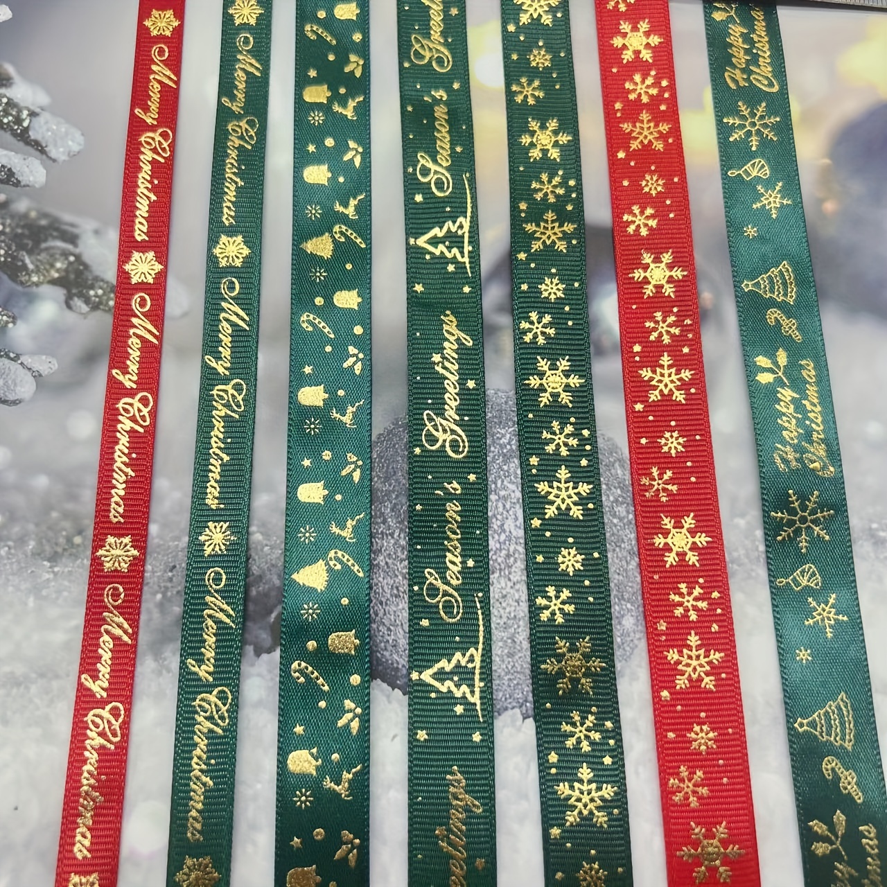 Green 2.5cm Christmas Ribbon With Hot Gold Stamping, Gift Box