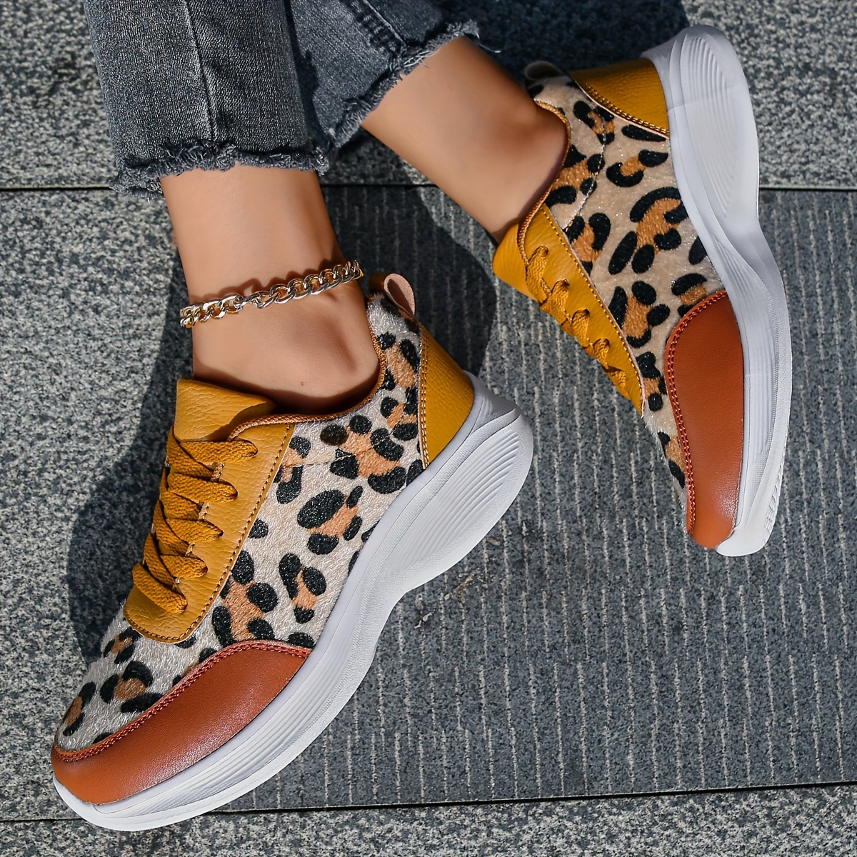 Running Shoes Sneakers Tiger Print Women's Leopard Print Lace-Up