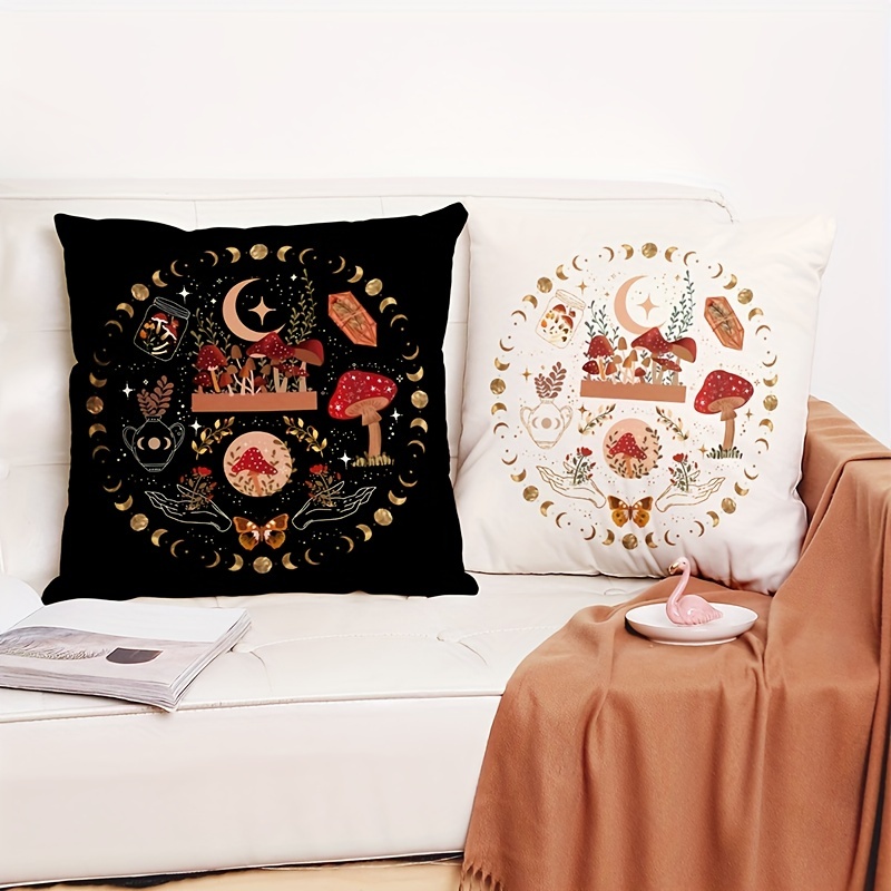 JOYFULSMOLTHINGS 1pc Mushroom & Slogan Graphic Cushion Cover