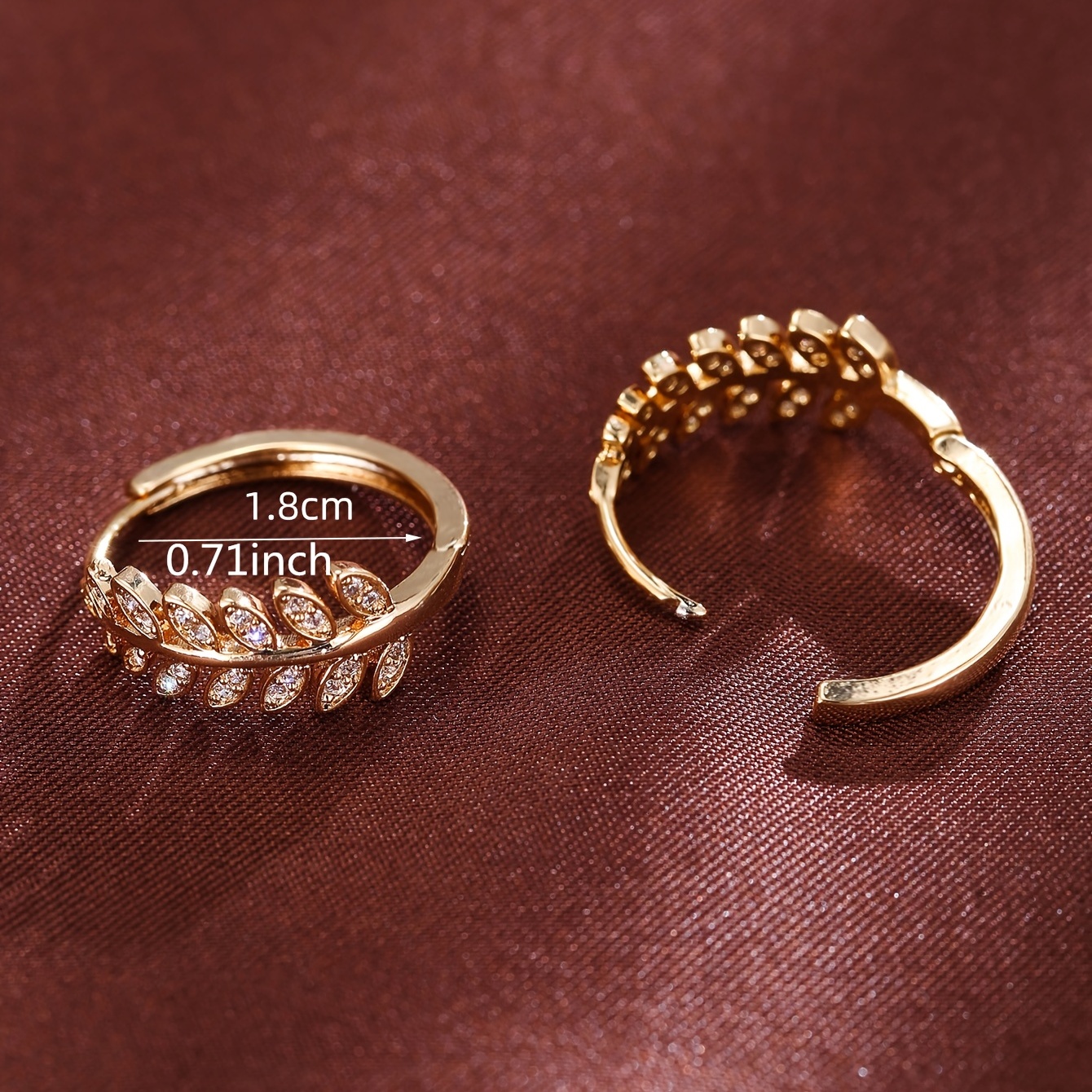 Leaf Shaped Hoop Huggie Earrings Inlaid Zircon