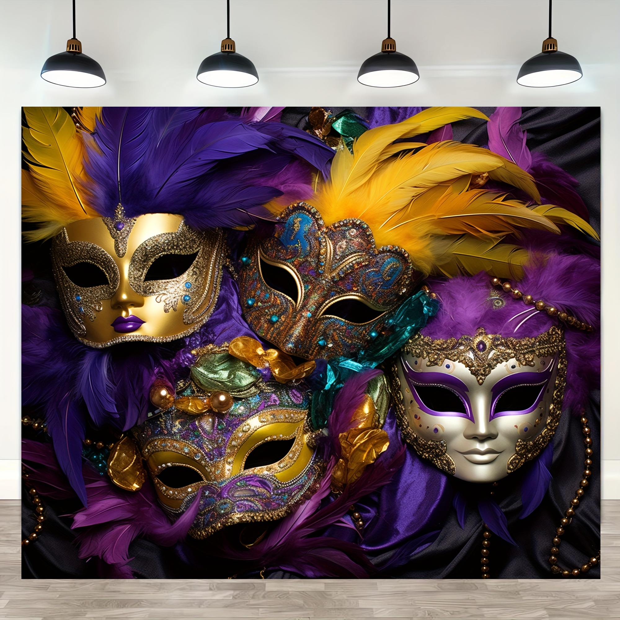 Masquerade Happy Birthday Backdrop 7x5FT Mardi Gras Party Decoration  Crystal Feather Purple Mask Glitter Background for Photography Carnival  Dress-up