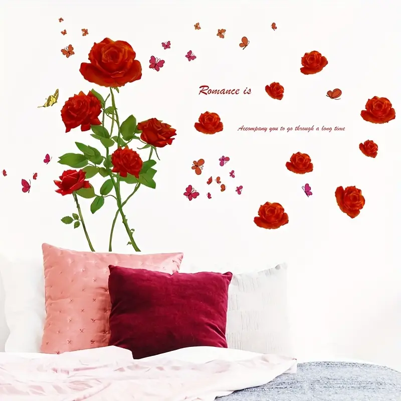 2 Sheets Romantic Red Roses Wall Stickers Self Adhesive Wall Sticker ...