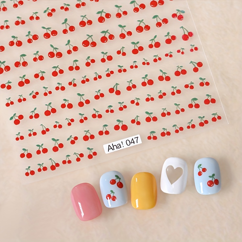 fruit nail art stickers summer cherry 3d self adhesive nail decals manicure decoration for women and girls details 3