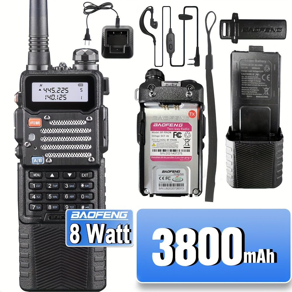  BaoFeng UV-5R 8W Ham Radio Handheld UV5R Dual Band Long Range  Walkie Talkies Two Way Radio Portable Tri-Power Radio(Black-8W 1Pack) :  Electronics
