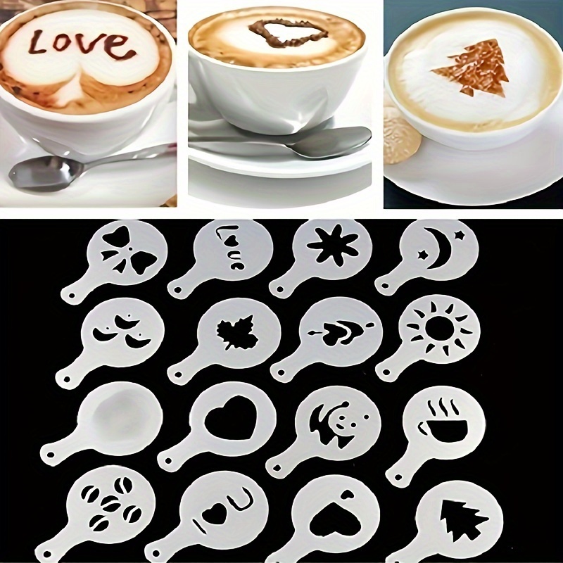 16Pcs Coffee Latte Art Stencils DIY Decorating Cake Cappuccino Foam Tool