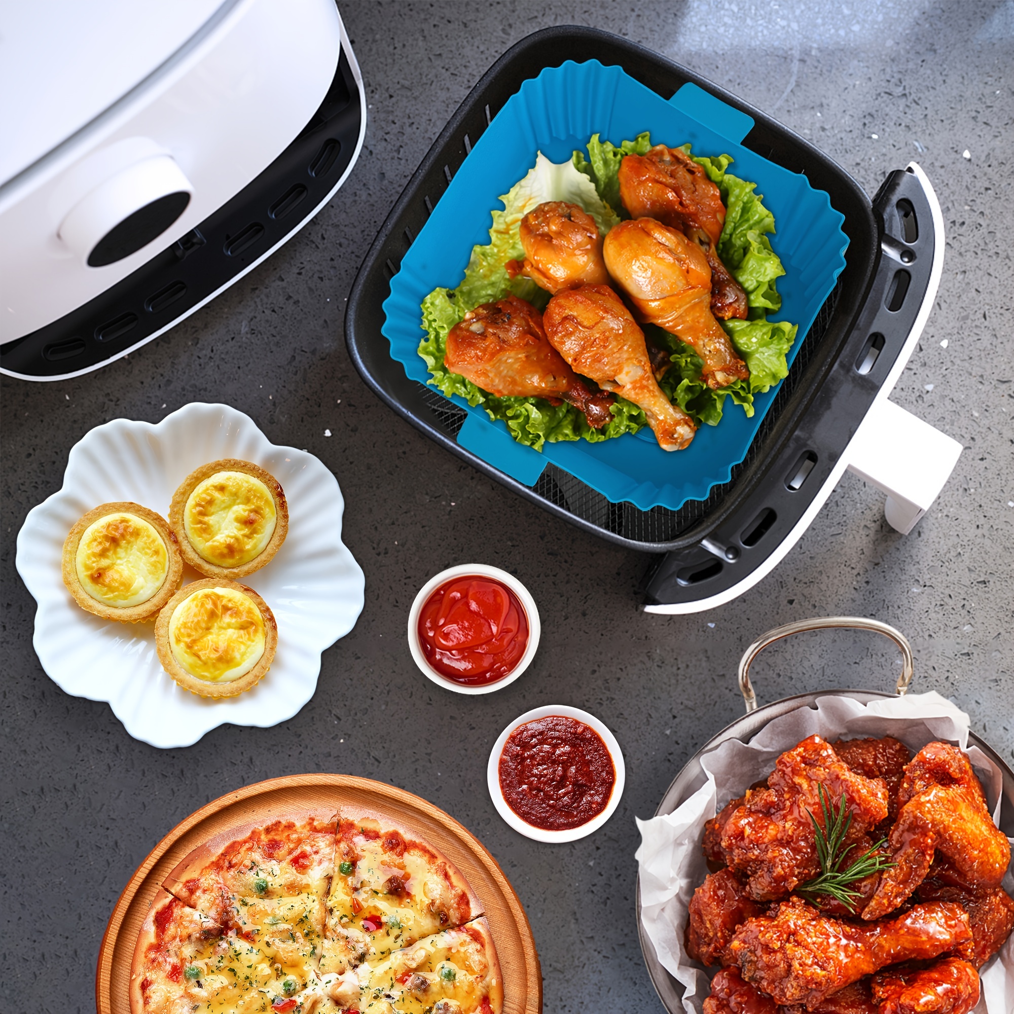 Air Fryer Silicone Pan Accessory – No Discoloration, Easy Clean, 8 Inch Food Safe Reusable Air Fryer Basket, Free Shipping