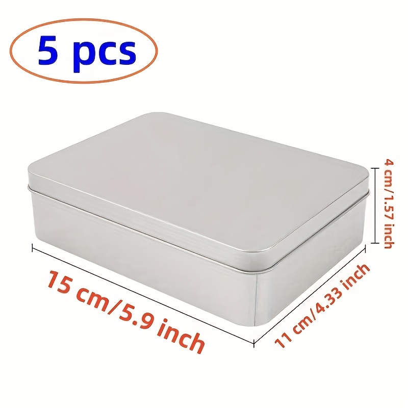 Metal Rectangular Tin Metal Hinged Lid Tin Metal Empty Box Container Silver Rectangular Storage Tin Box with Lid for Watercolor Jewelry Makeup Pill