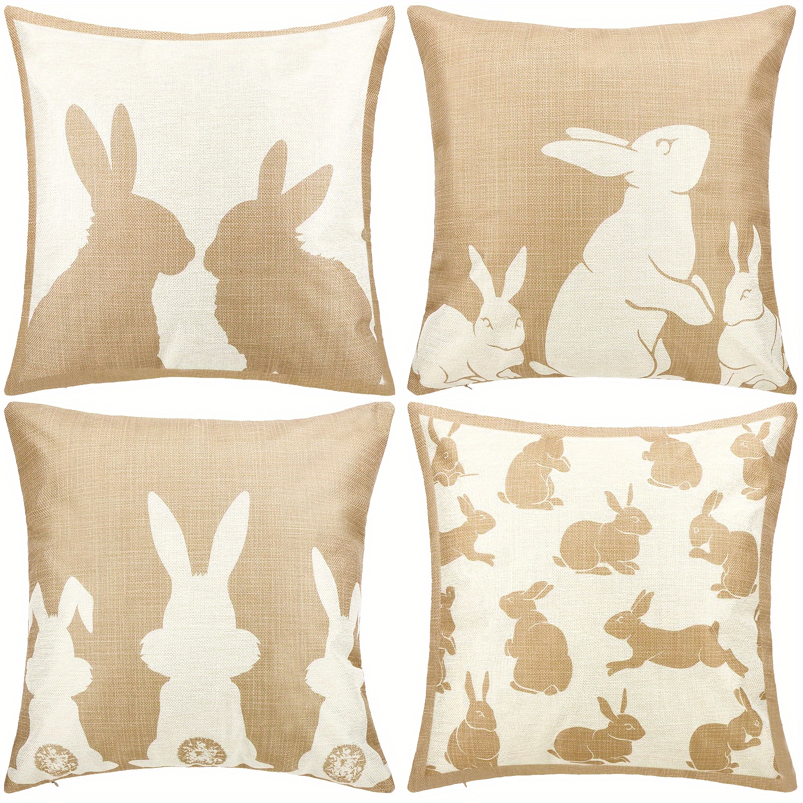 

4pcs Happy Easter Throw Pillow Covers Rabbit Bunnies Cushion Pillowcase Beige And White Rabbits Pillowcase Cushion Cover For Easter Bedroom Sofa Decorations (18 X 18 Inch)