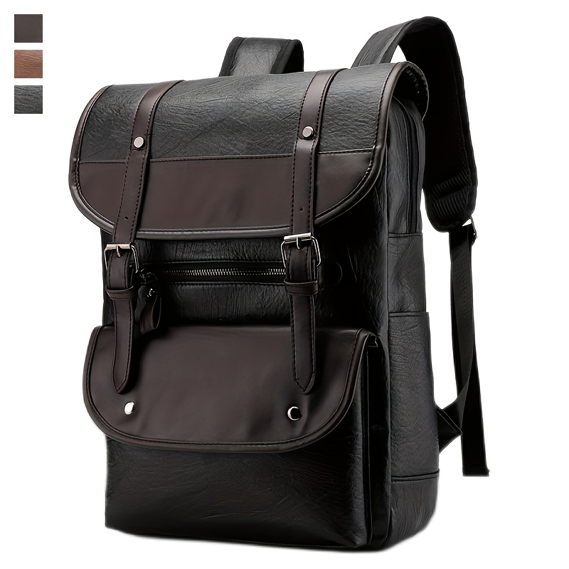 Retro Pu Leather Backpack Men's Business Large-capacity Campus Student  School Bag With USB Charging Port Travel Rucksack Outdoor Backpack, Fashion Backpacks