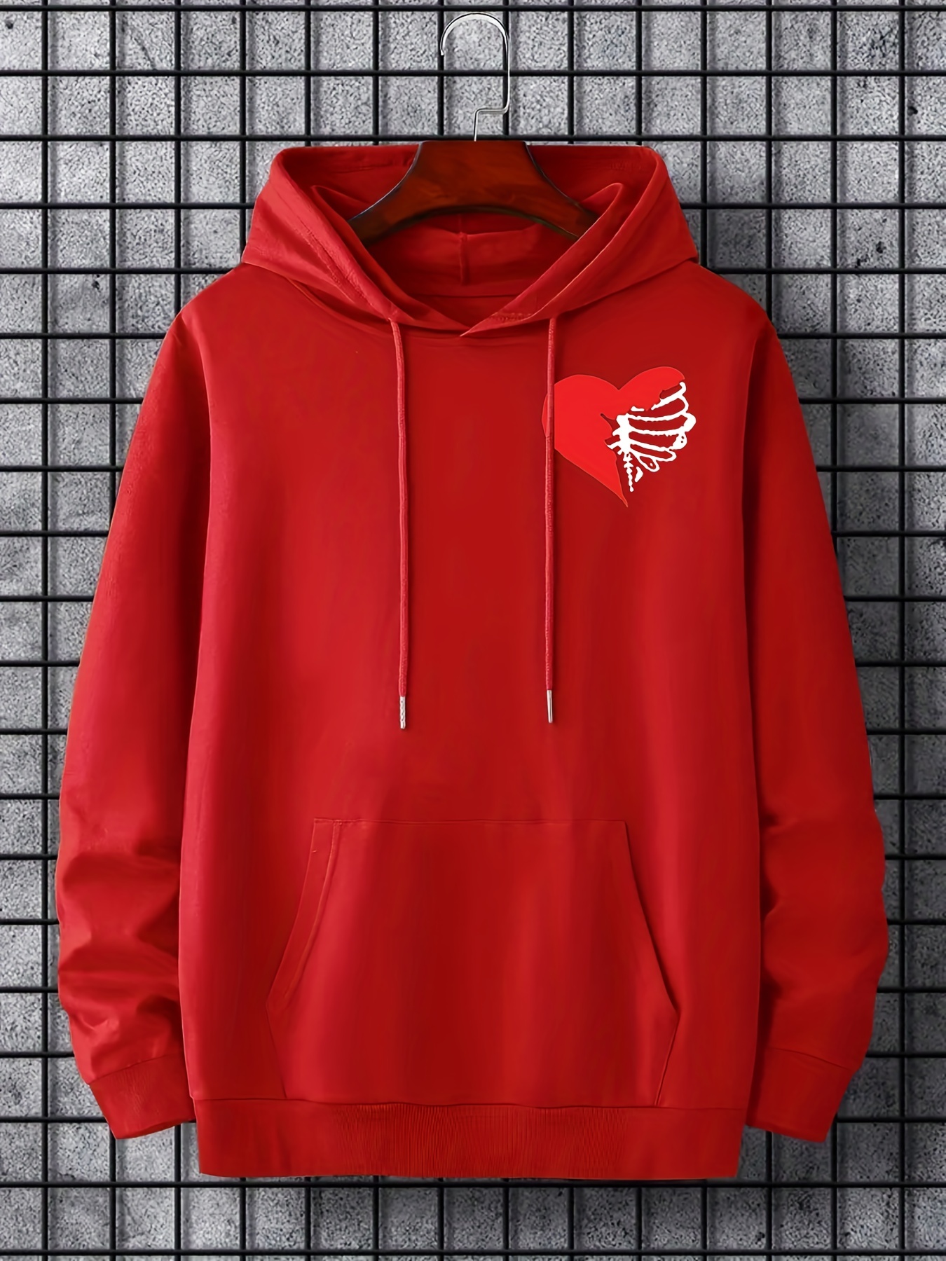 Men's Heart And Bone Graphic Hoodie Long Sleeve Pocket Drawstring Casual  Sports Pullover Sweatshirt Spring Clothes, For Big And Tall Guys, Plus Size  - Temu