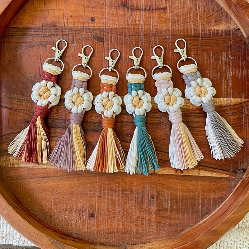 Boho Braided Tassel Keychain Retro Macrame Key Chain Ring Purse