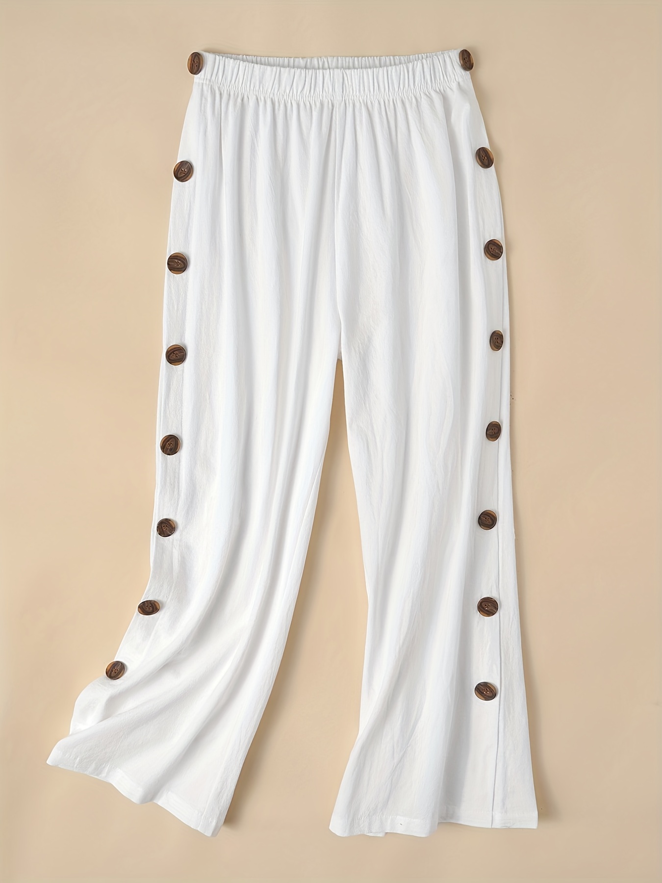 White Pants - Wide-Leg Pants - Side Button Pants - Women's Pants