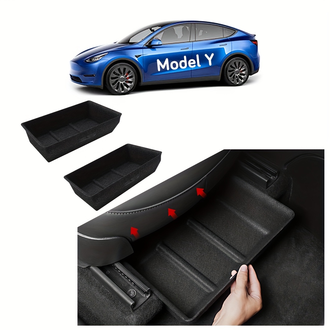 Boîte de rangement pour accessoires Tesla Model Y – 2 plateaux de rangement  sous le siège pour Tesla Y, texture en feutre caché pour Tesla Model Y