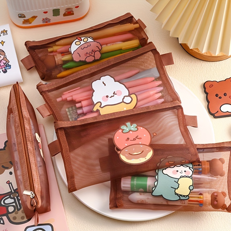 Little Brown Bear Pencil Case Cute Student Stationery Box - Temu