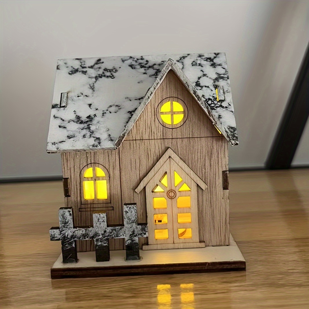 Christmas Wooden Luminous Small Wooden House Decor Small - Temu