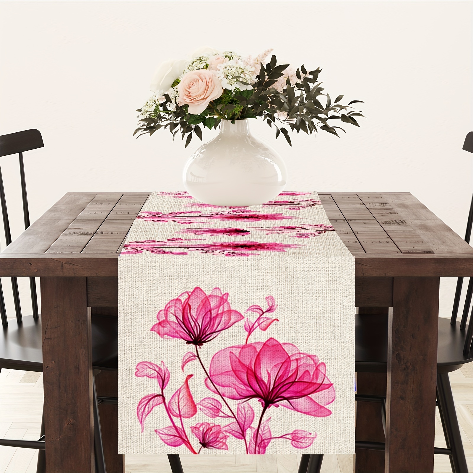 1pc Tulip Linen Table Runner Rustic Farmhouse Style Table Runner