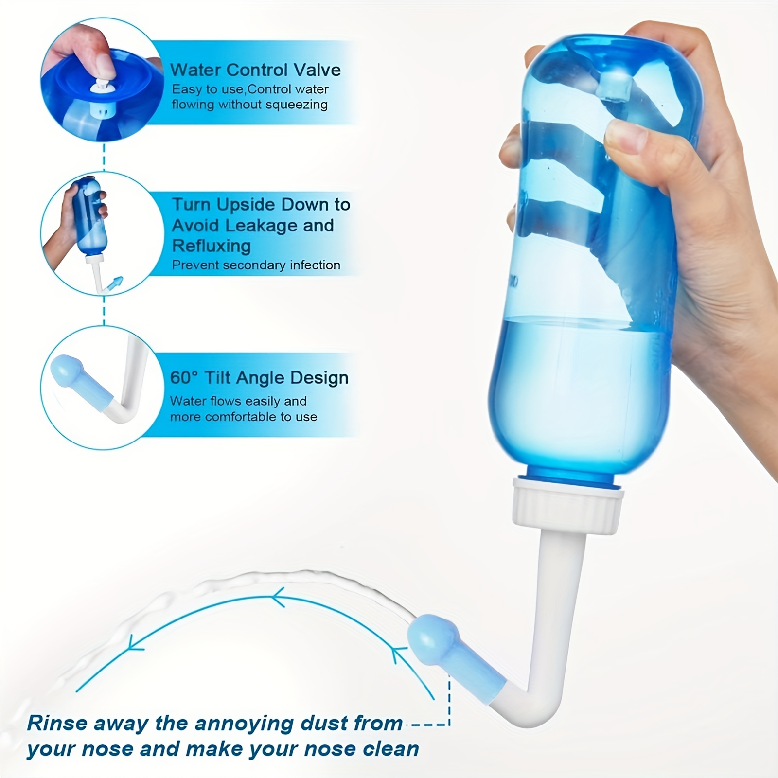 Darate Neti Pot Sinus Rinse Bottle 500 ML, Nose Wash Cleaner Pressure Rinse  Nasal Irrigation for Adult & Kid BPA Free with Sticker Thermometer (500ml)