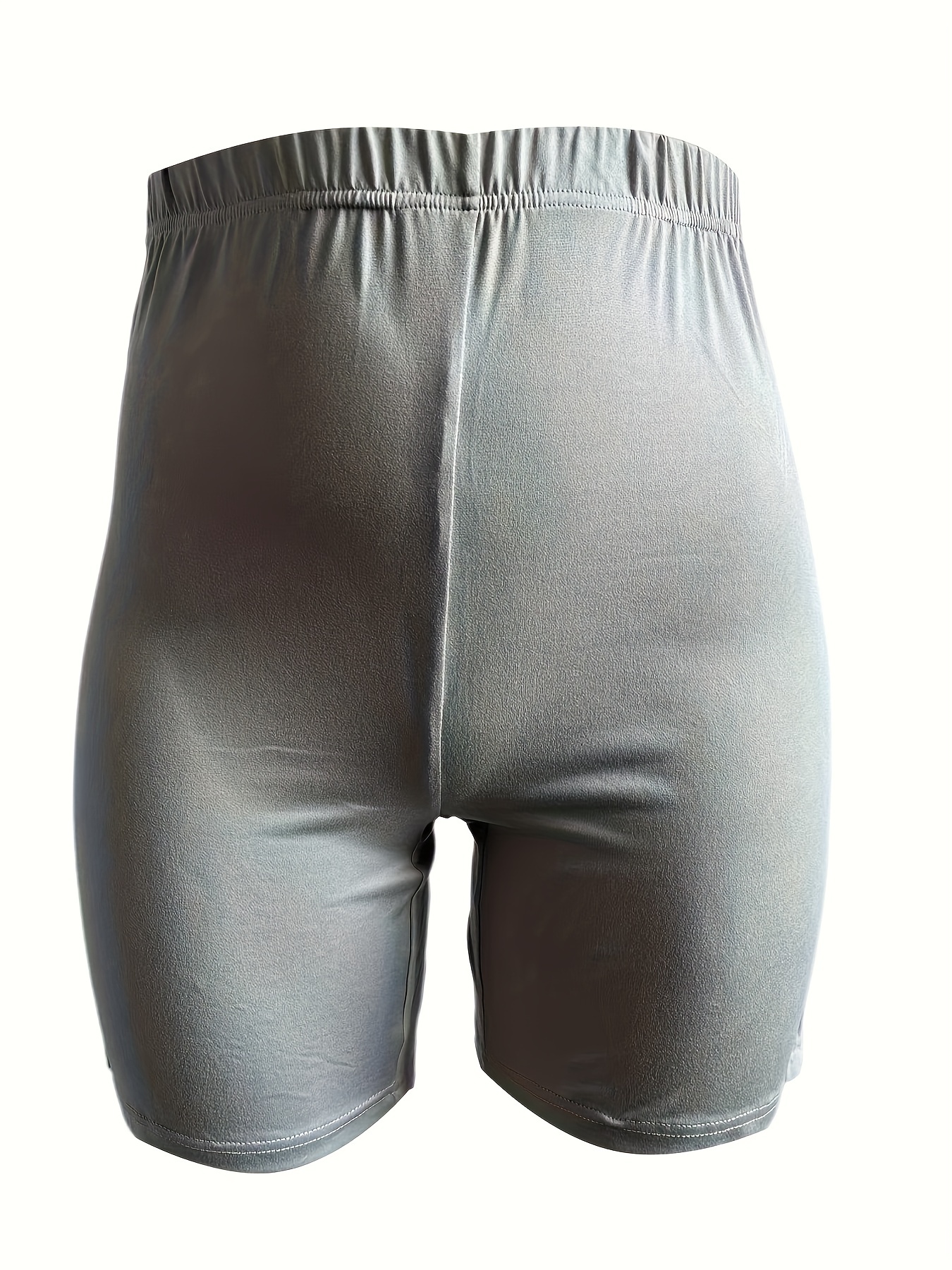 Plus Size - Women'S Plus-Size High-Waisted Shorts - Stretchy, Solid Blue, Mid-Thigh Length, Casual Leggings, Comfortable Apparel|Casual Style Shorts|Stretchy Fabric Shorts