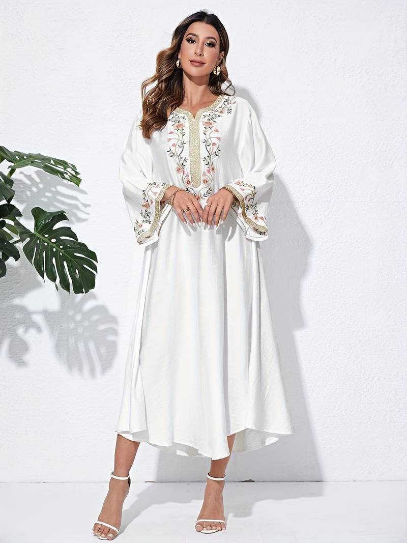 Floral Embroidered Middle East Robe Long Sleeve Arabic Robe Women's ...